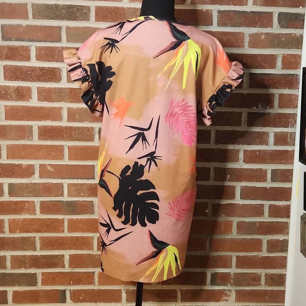 Zara ruffle sleeve palm pattern dress, size S - Picture 4 of 7